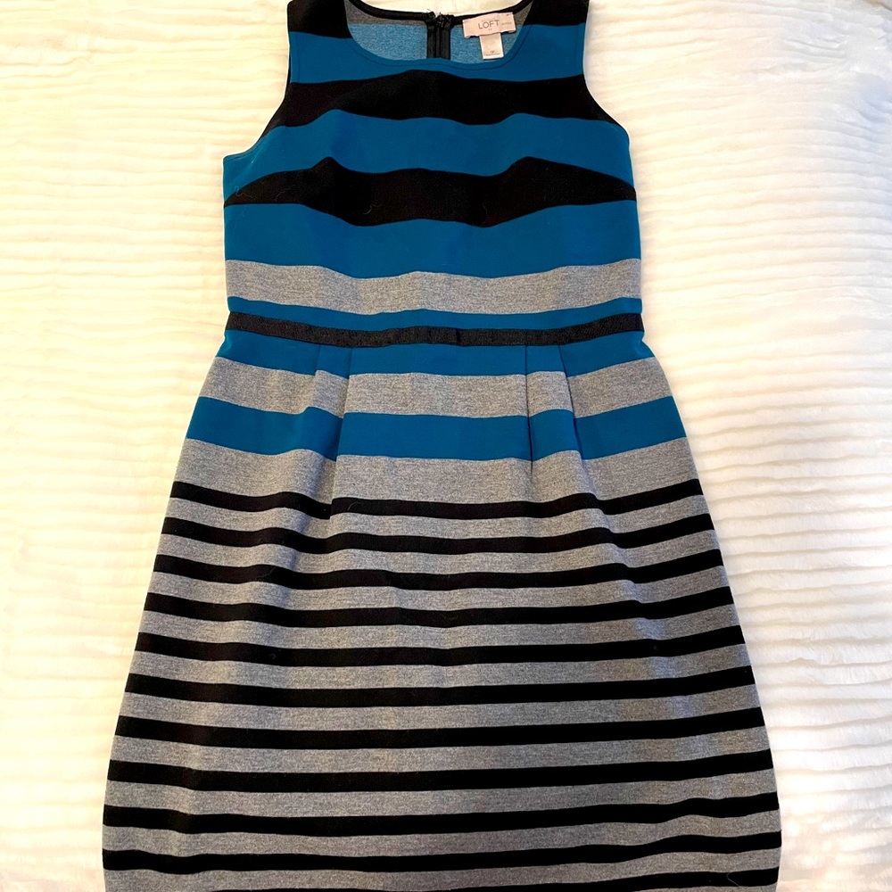 Blue, grey and black striped tank top dress